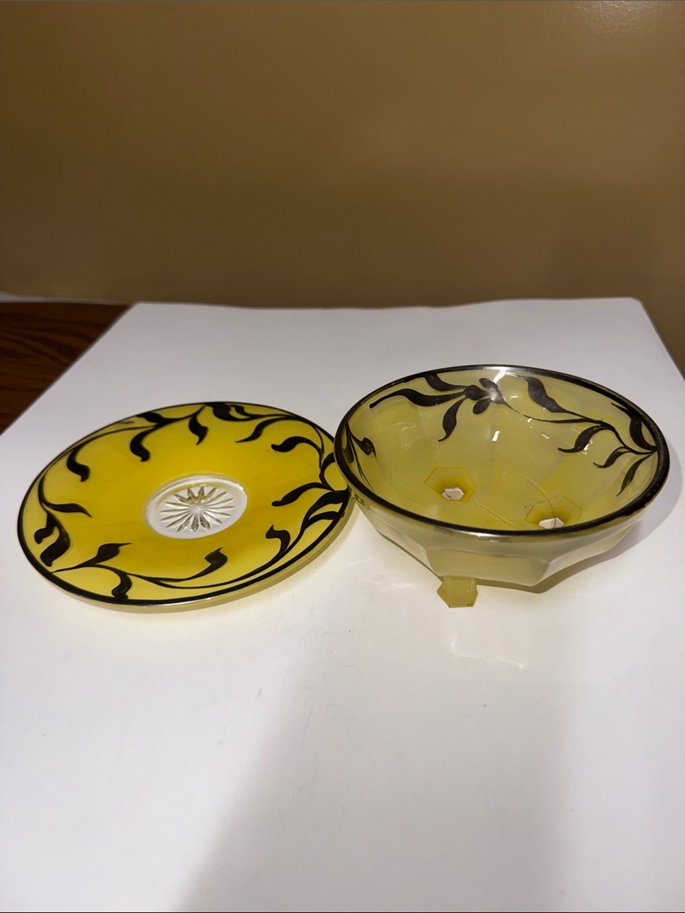 Czech Bohemian Art Glass Footed Bowl and Saucer Set